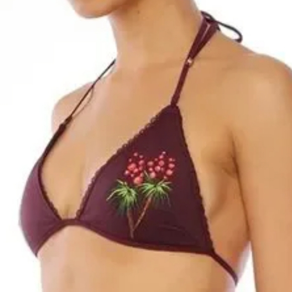 Stella McCartney Embroidered Bikini Set In Maroon Size Small - Picture 3 of 10